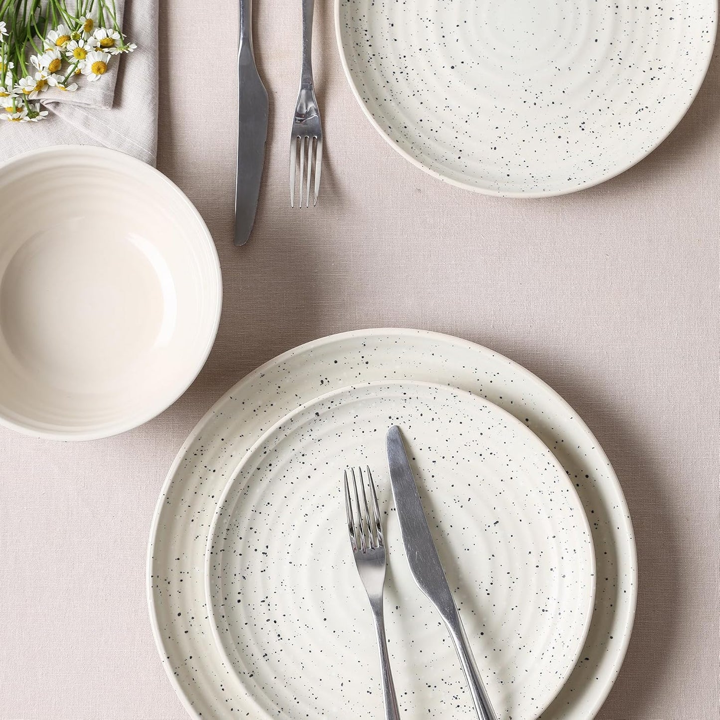 Stone Lain Dua 4-Piece Dinner Plate Set Stoneware, White