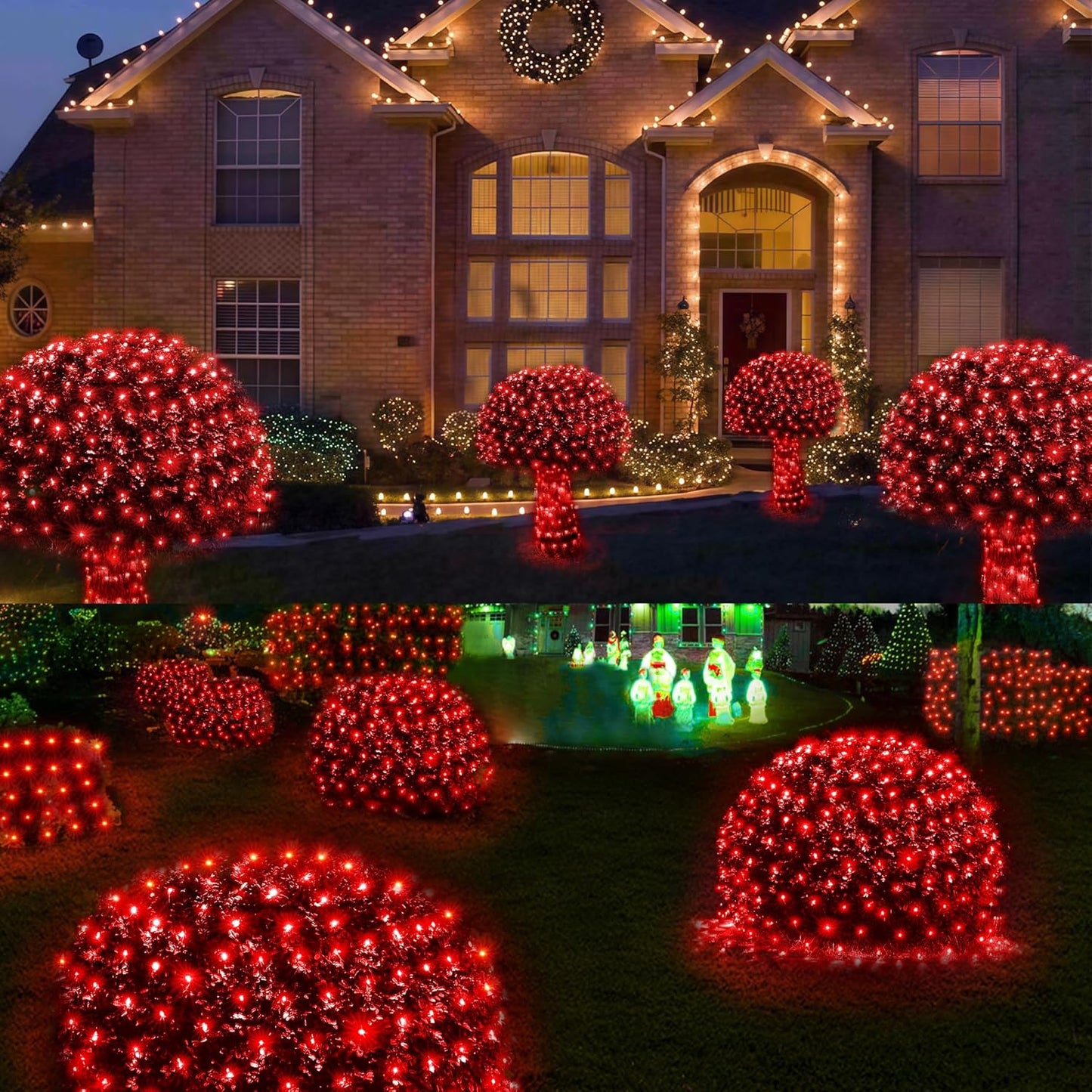 WBao Christmas Lights, 200LED 8.4ft x 5.2ft Net Lights Outdoor Mesh Light with 8 Modes, Timer, UL Certified, End to End Connectable, Waterproof for Lawn, Bushes Outdoor Christmas Decorations, Red