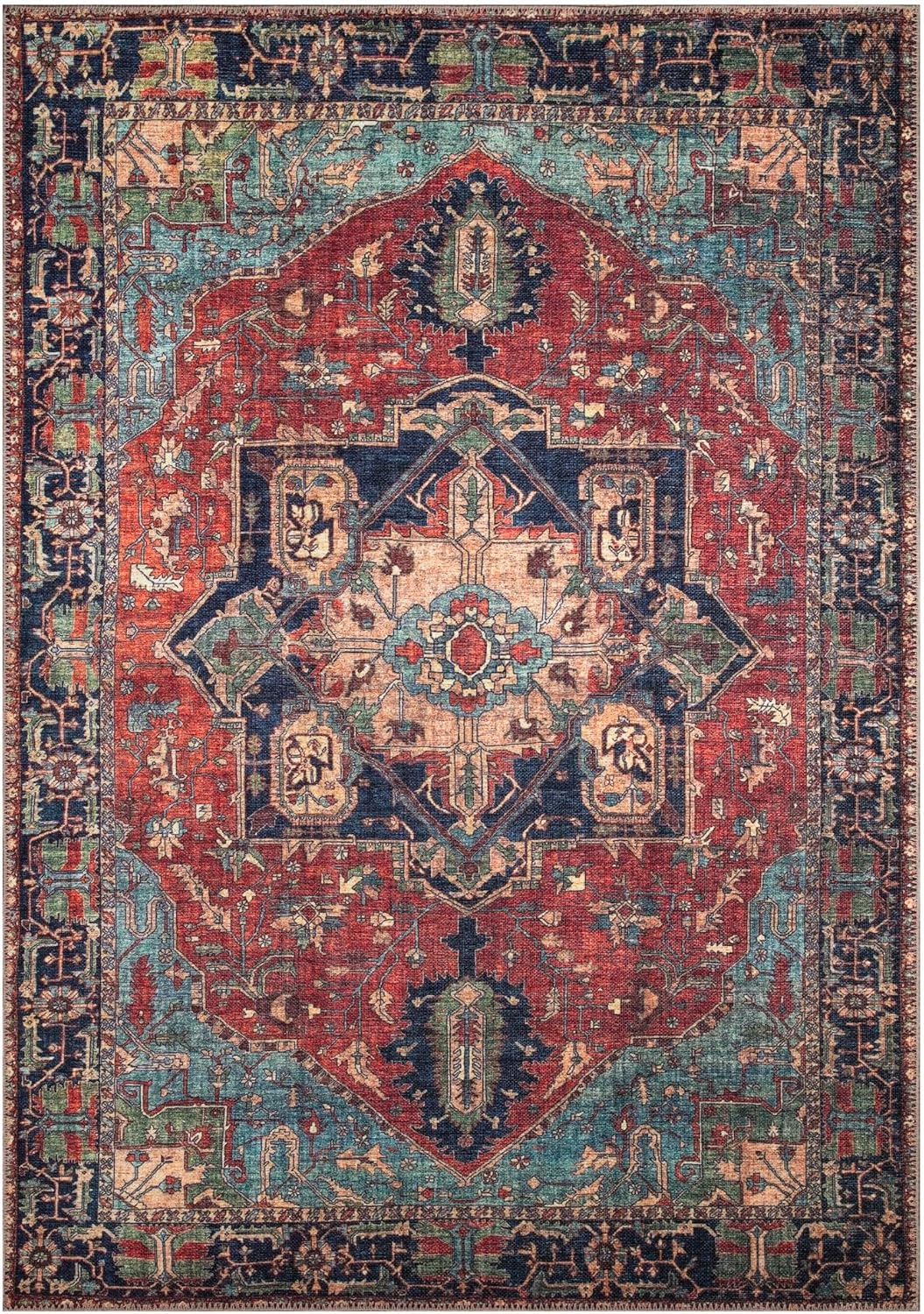 Keen Home Design 4x6 Rug - Machine Washable Area Rug with Non-Slip Backing, Ideal for Living Room, Dining Room, Bedroom - Vintage, Easy Clean, Durable, Low Pile Rug - (4' x 6')