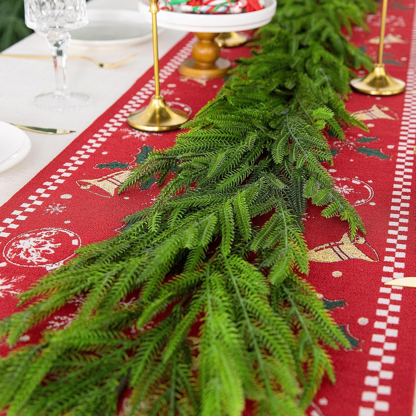 Watayo 6 Ft Christmas Norfolk Pine Garland, Dense Real Touch Pine Garland Ornament, Realistic Artificial Pines Greenery Garlands for Mantle, Table, Fireplace, Indoor, Outdoor Christmas Decoration