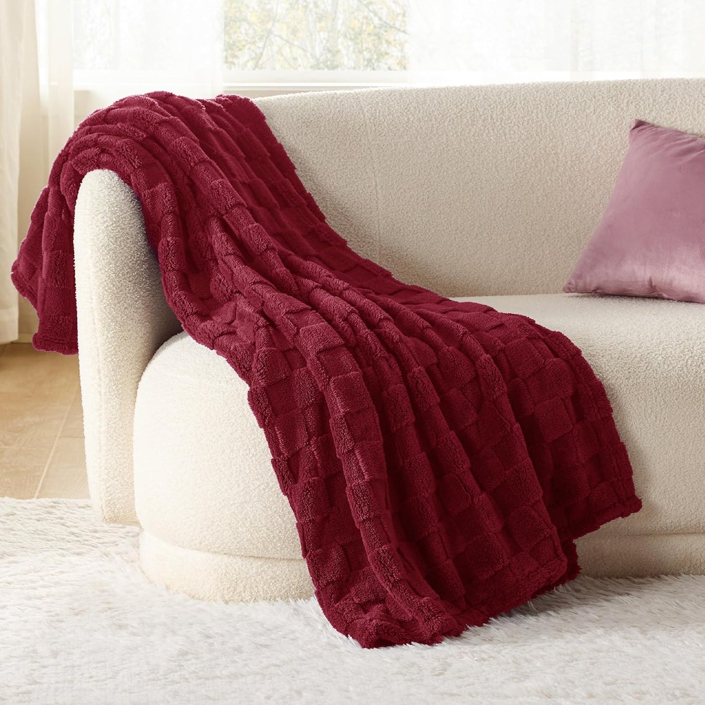 Bedsure GentleSoft Fall Throw Blanket for Couch - Checkered Fleece Red Blankets Gifts for Women Men Girls, Cute Soft Cozy Throw for Bedroom Home Decor Gifts, 50x60 Inches