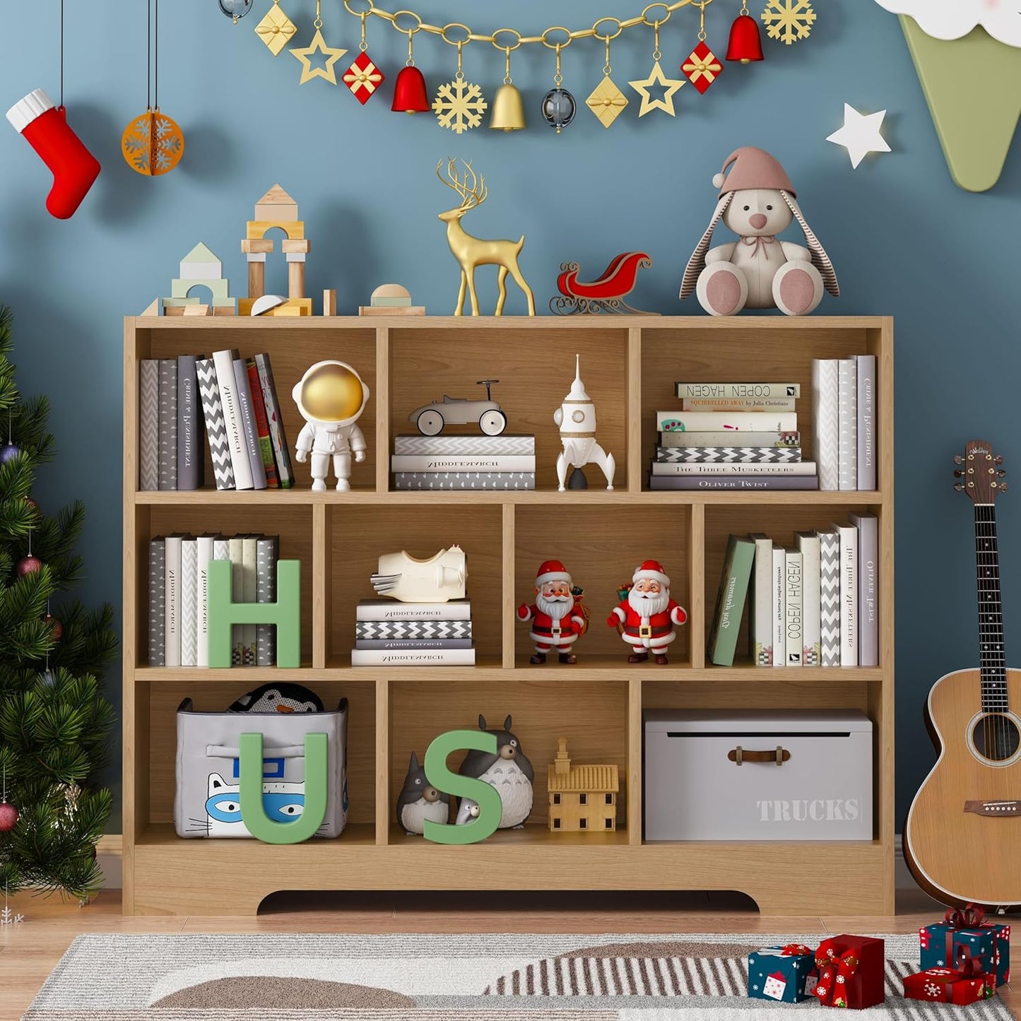 Book Shelf Set of 2, 10 Cubes Storage Organizer, 3-Tier Open Shelf Wooden Bookcase, Freestanding Wooden Bookshelf Cube Shelf for Bedroom, Living Room, Home Office