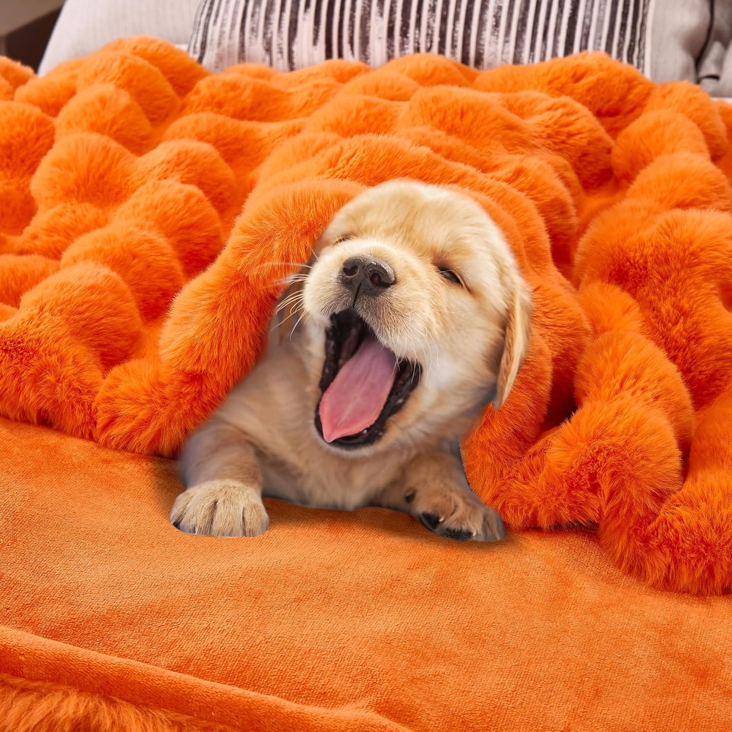 DREAMNINE Decorative Fuzzy Soft Fall Bubble Faux Fur Throw Blanket for Couch 50" x 60",Luxury Autumn Plush Fluffy Blankets,Cute Lovely Halloween Cozy Thick Warm Furry Blanket for Winter,Pumpkin Orange