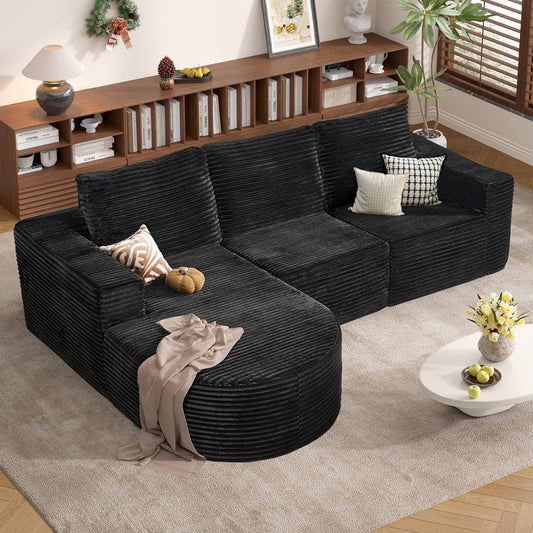 Modular Sectional Sofa with L-Shape Chaise,Cloud Sectional Modern Sleeper Couch with Deep Seat,Sponge Compression Sofas No Assembly Required(Plush Corduroy Fabric) 1PCS