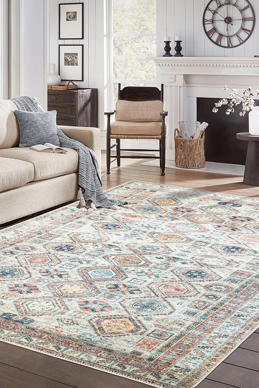 Keen Home Design 5x7 Rug - Machine Washable Area Rug with Non-Slip Backing, Ideal for Living Room, Dining Room, Bedroom - Vintage, Easy Clean, Durable, Low Pile Rug - (5' x 7')