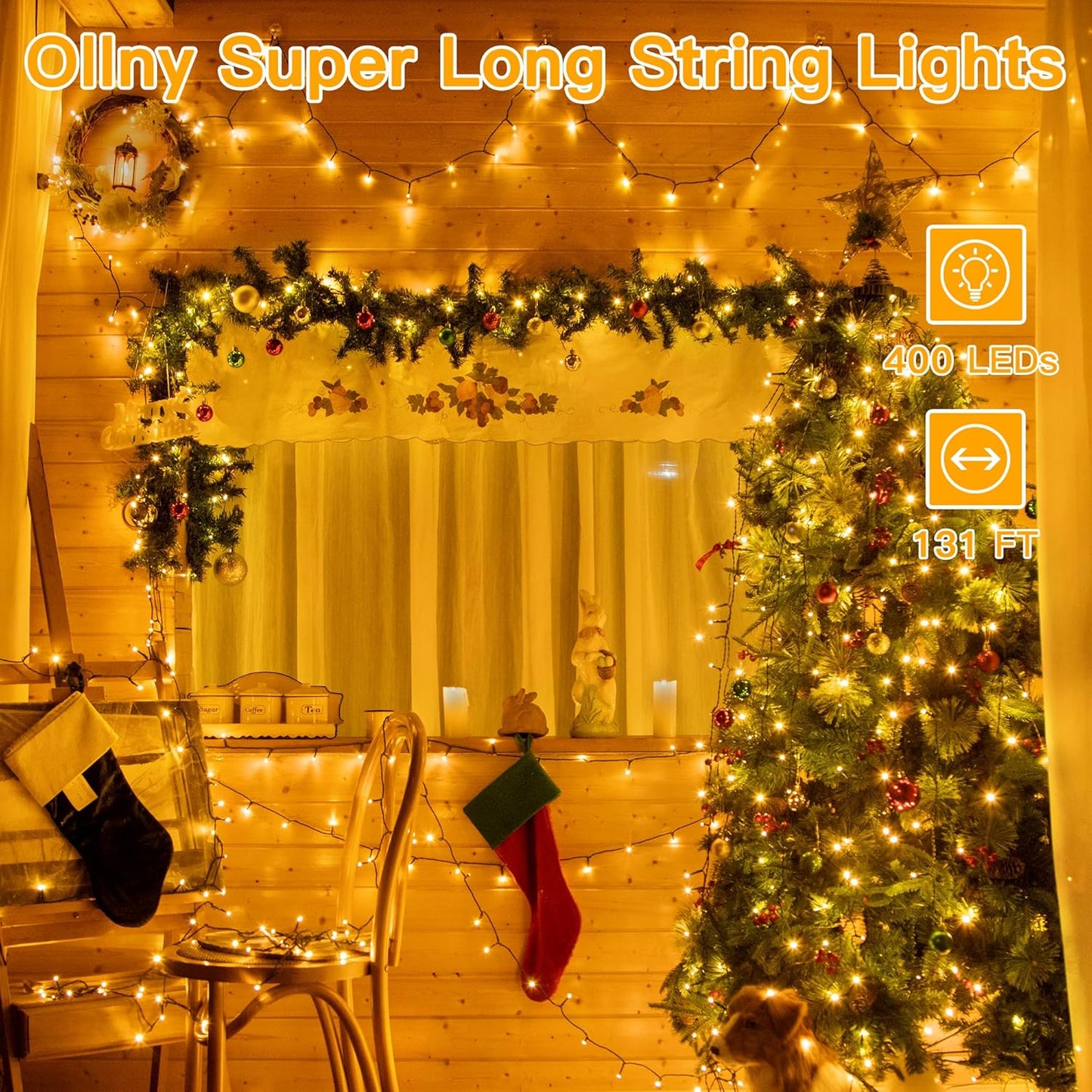 Ollny Christmas Lights, 131FT 400 LED Color Changing Christmas Tree Lights with 11 Modes Remote Control, Waterproof Outdoor Christmas Lights for Outside Indoor Patio Xmas Decorations