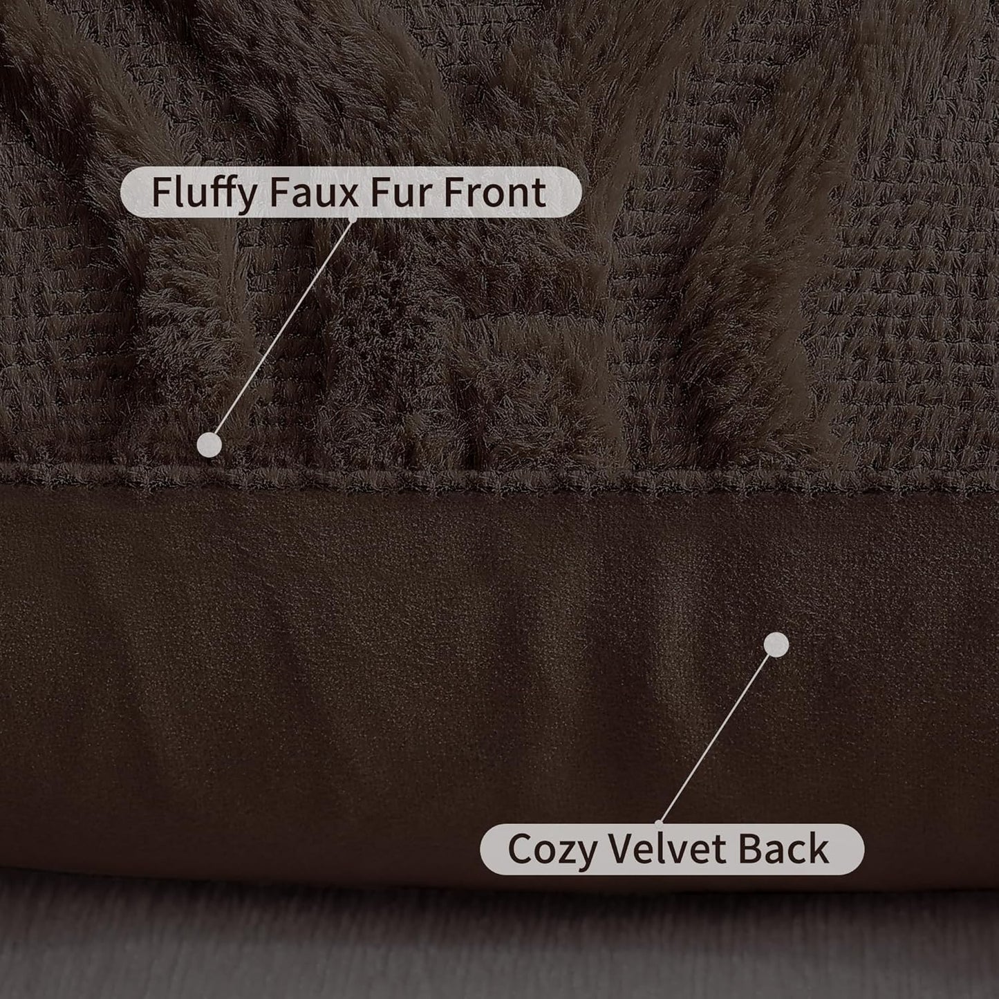 decorUhome Throw Pillow Covers 16x16 Inch Set of 2, Soft Plush Decorative Faux Fur Dark Brown Solid Couch Pillow Covers, Accent Farmhouse Neutral Square Euro Pillow Cases for Sofa Bed Living Room