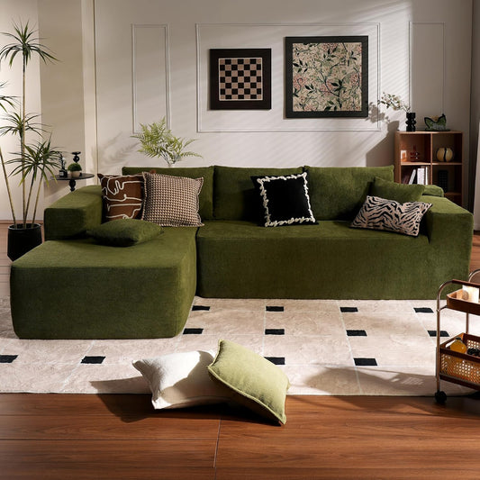 ovios 104" Cloud Sectional Couch with L-Shape Chaise,Modern Modular Sofa with Deep Seat, Upholstered Couches for Living Room Bedroom,No Assembly Required, Green (Cloud Velvet)