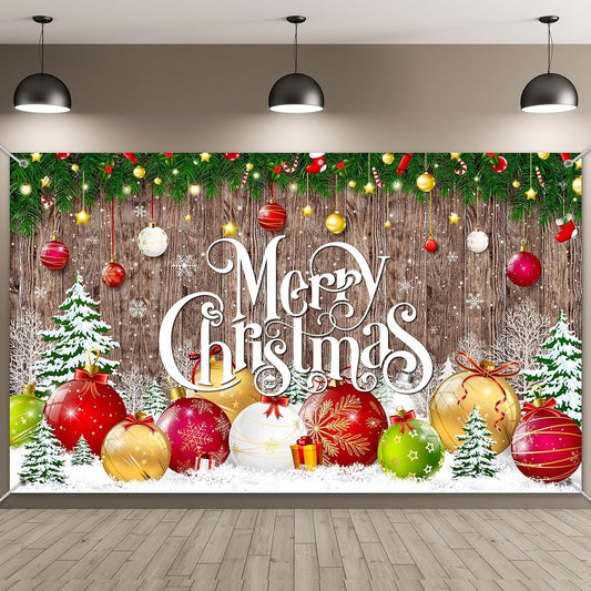 Irenare Christmas Backdrop Merry Christmas Banner Party Decoration Xmas Photography Background Photo Props for Winter Holiday New Year Eve Family Party Decoration Supplies(Large Xmas Ball)