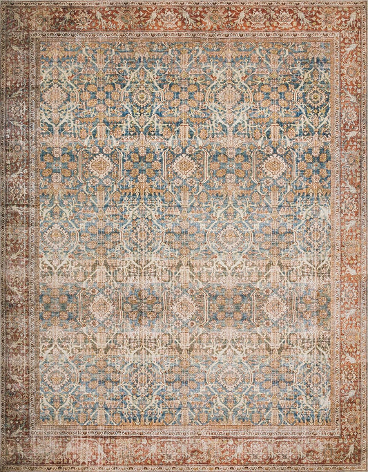Loloi Layla Collection LAY-04 Ocean/Rust 3'-6" x 5'-6" .13" Thick Accent Rug, Soft, Durable, Vintage Inspired, Distressed, Low Pile, Non-Shedding, Easy Clean, Printed, Living Room Rug