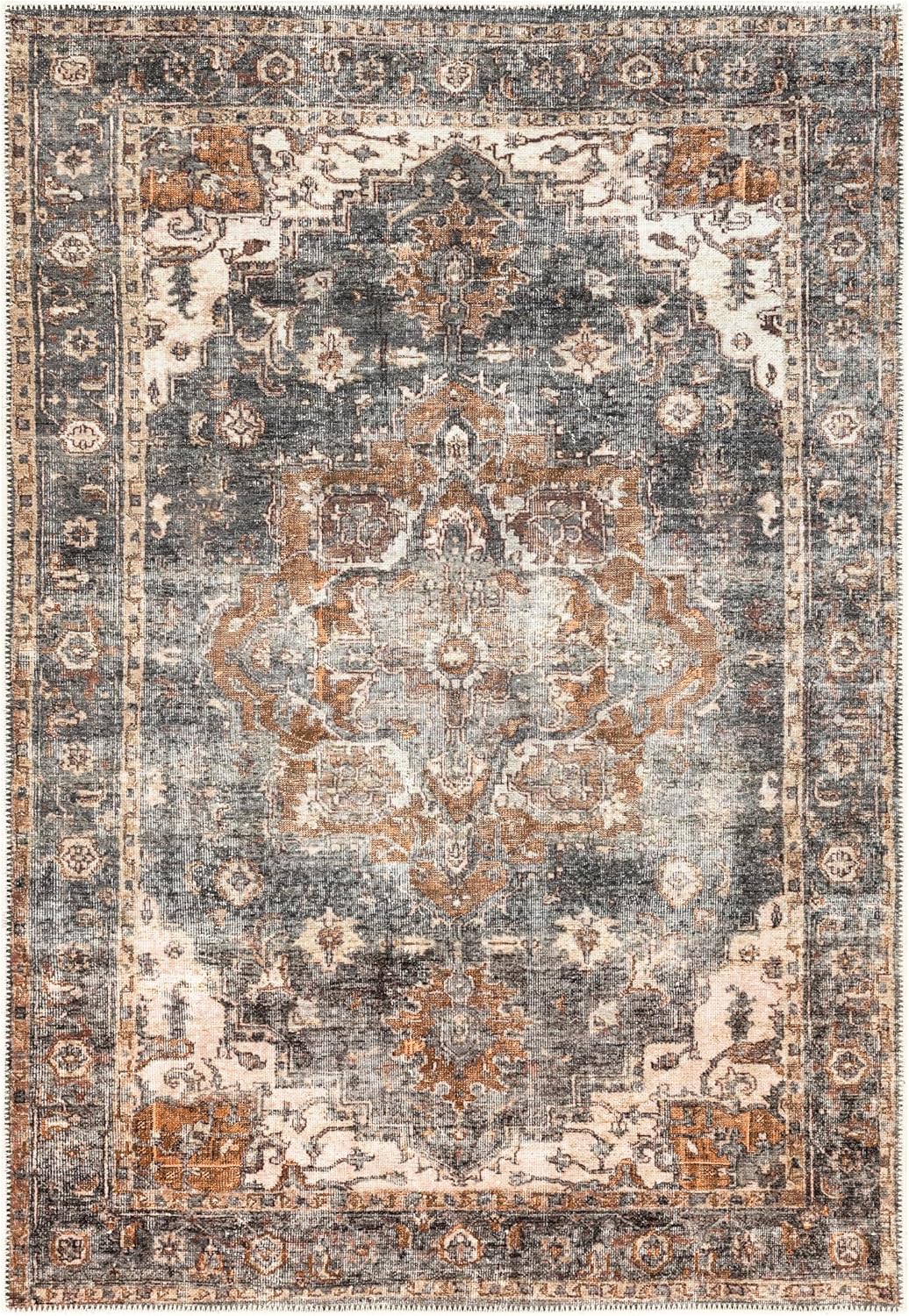 Keen Home Design 8x10 Rug - Machine Washable Area Rug with Non-Slip Backing, Ideal for Living Room, Dining Room, Bedroom - Vintage, Easy Clean, Durable, Low Pile Rug - (8' x 10')