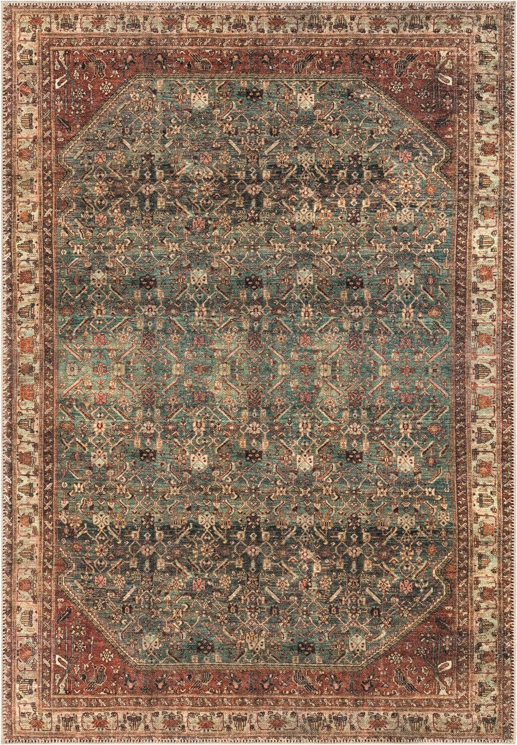 Keen Home Design 8x10 Rug - Machine Washable Area Rug with Non-Slip Backing, Ideal for Living Room, Dining Room, Bedroom - Vintage, Easy Clean, Durable, Low Pile Rug - (8' x 10')