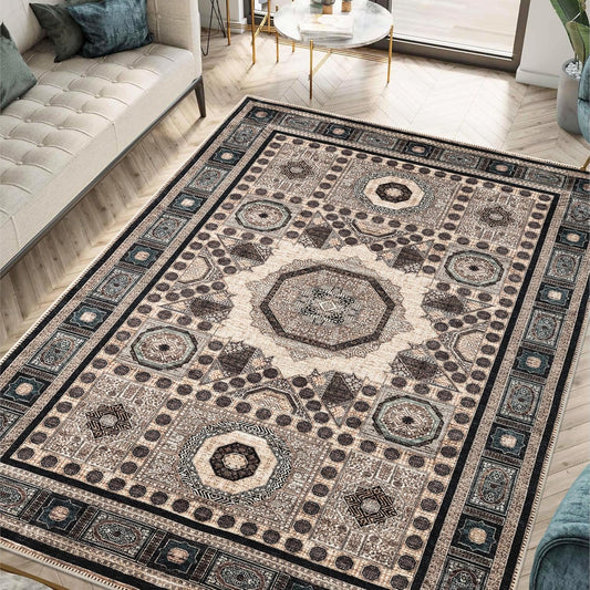 Keen Home Design 4x6 Rug - Machine Washable Area Rug with Non-Slip Backing, Ideal for Living Room, Dining Room, Bedroom - Vintage, Easy Clean, Durable, Low Pile Rug - (4' x 6')