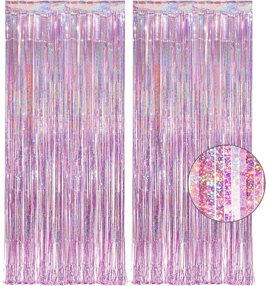 Pink Tinsel Curtain Party Backdrop - GREATRIL Foil Fringe Curtain Lilac Pink Party Streamers for Birthday Girl Princess Bachelorette Euphoria Taylor Themed Party Decorations - 2 Packs