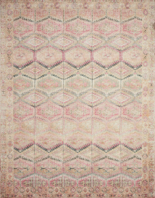 Loloi Layla Collection LAY-17 Pink/Lagoon 2'-6" x 7'-6" .13" Thick Runner Rug, Soft, Durable, Vintage Inspired, Distressed, Low Pile, Non-Shedding, Easy Clean, Printed, Living Room Rug