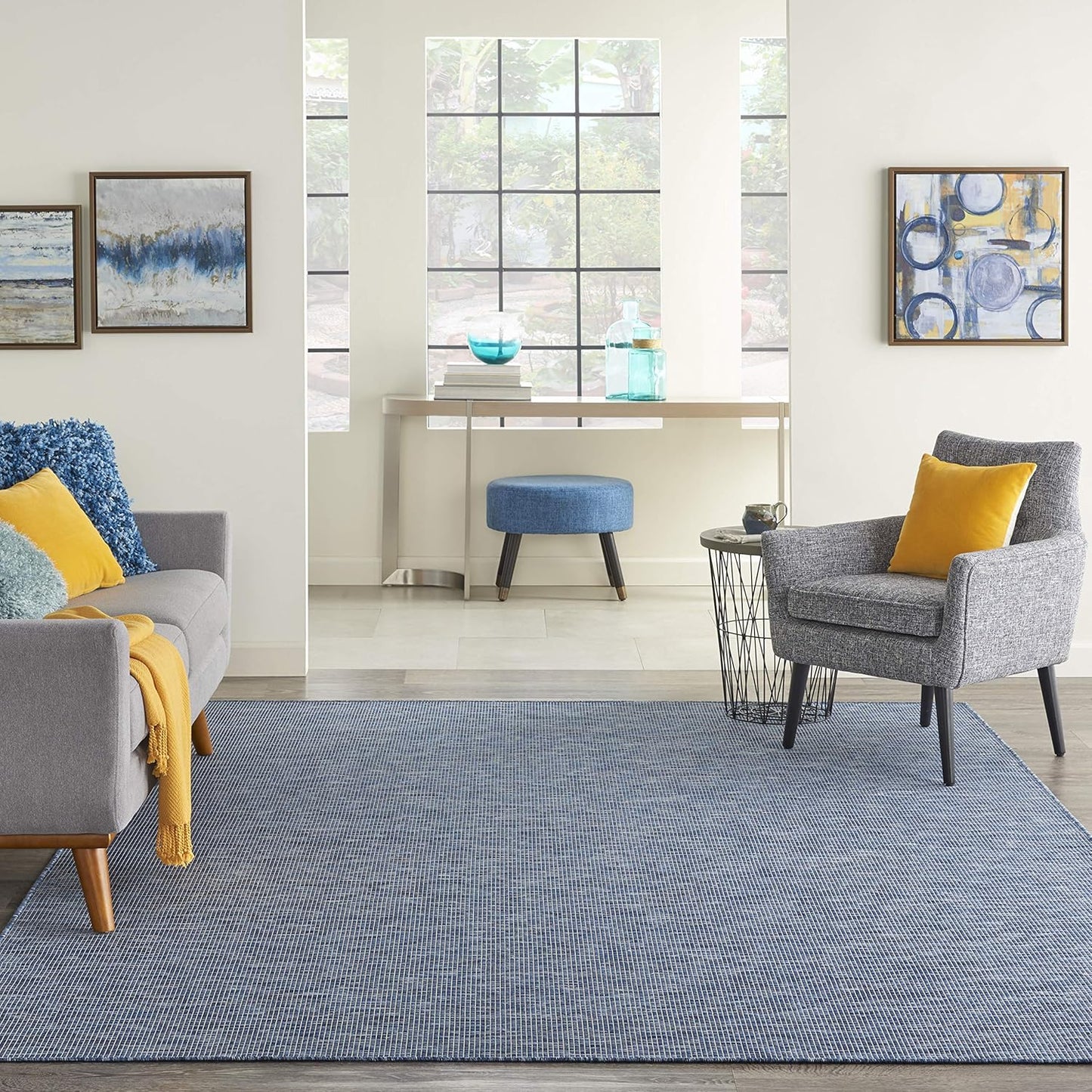 Nourison Home Positano Indoor/Outdoor Navy Blue 6' x Round Area Rug, Easy Cleaning, Non Shedding, Bed Room, Living Room, Dining Room, Backyard, Deck, Patio (6 Round)
