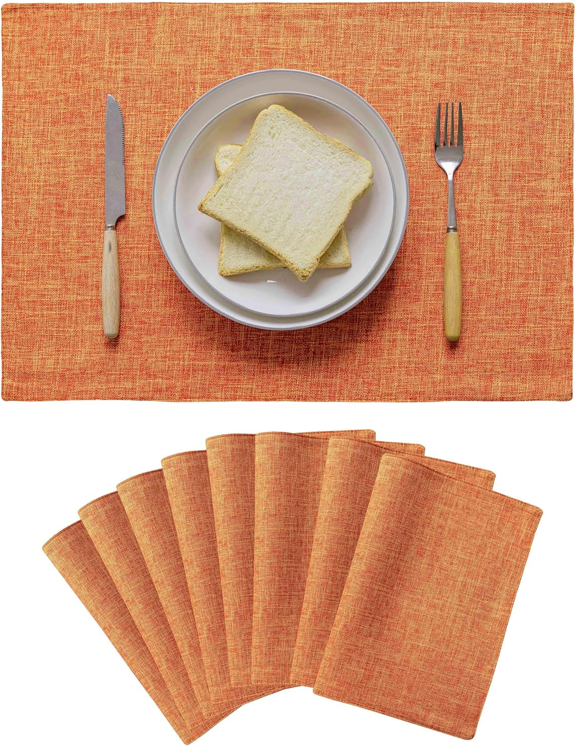 Home Brilliant Cloth Placemats Set of 8 Heat Resistant Dining Table Place Mats for Fall Kitchen Table Dinner Party Halloween Decorations, 13 x 19 inches, Orange
