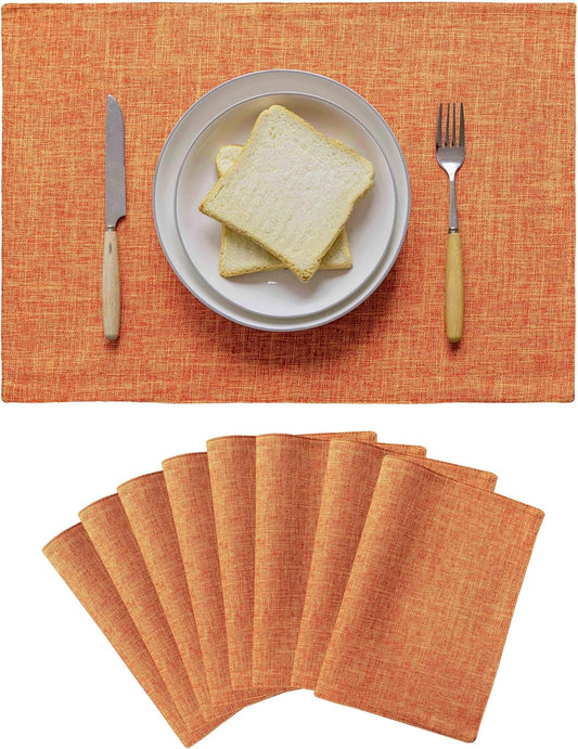 Home Brilliant Cloth Placemats Set of 8 Heat Resistant Dining Table Place Mats for Fall Kitchen Table Dinner Party Halloween Decorations, 13 x 19 inches, Orange