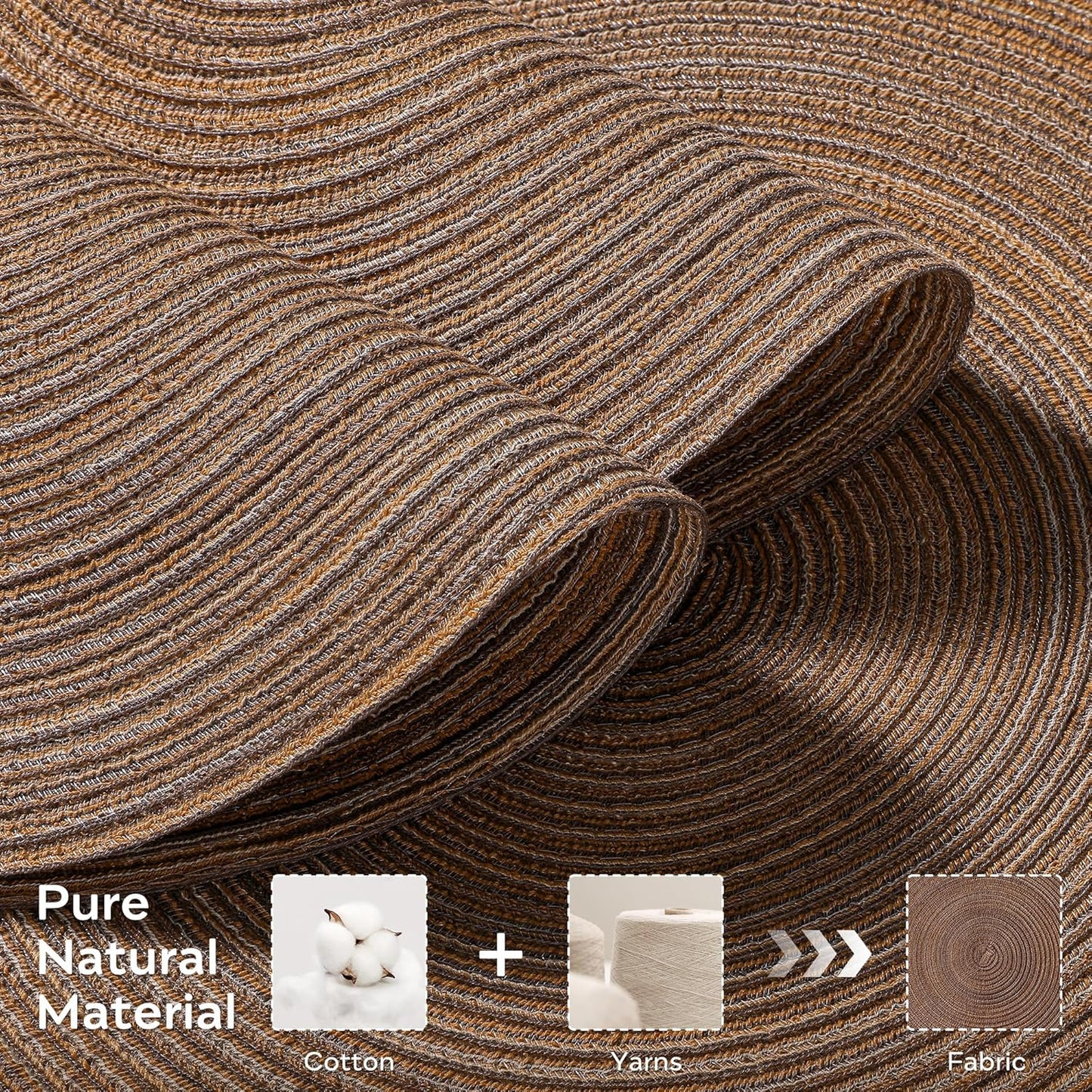 Leetaltree Round Placemats Heat and Slip Resistant Cotton Table Mats, Washable Bohemian Placemats for Dining Tables (Brown, Set of 8)