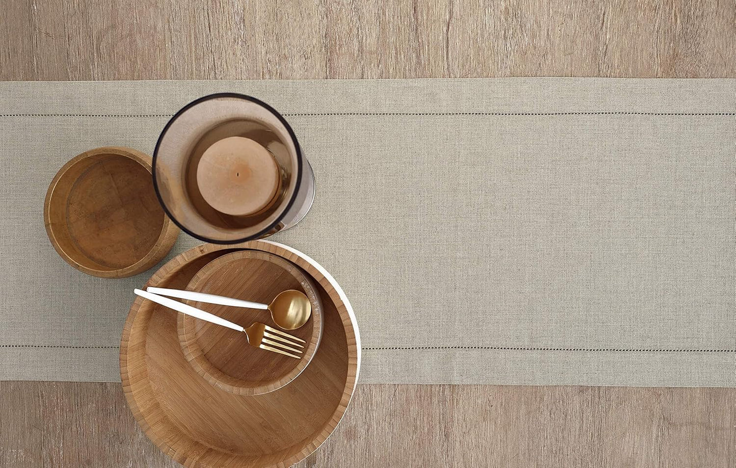 Solino Home Linen Natural Table Runner 36 Inches - Classic Hemstitch, 100% Pure Linen Coffee Table Runner 14 x 36 Inch Ideal for Dresser Tables - Fall, Autumn, Halloween, Thanksgiving