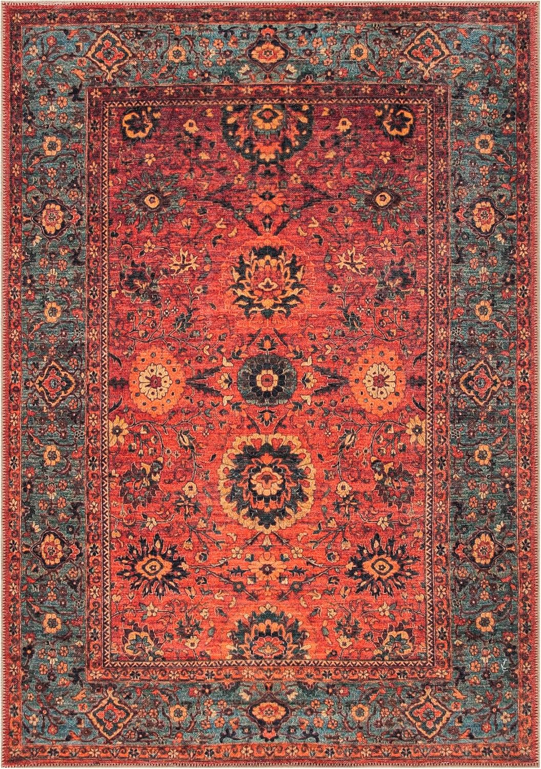 Keen Home Design 6x9 Rug - Machine Washable Area Rug with Non-Slip Backing, Ideal for Living Room, Dining Room, Bedroom - Vintage, Easy Clean, Durable, Low Pile Rug - (6' x 9')