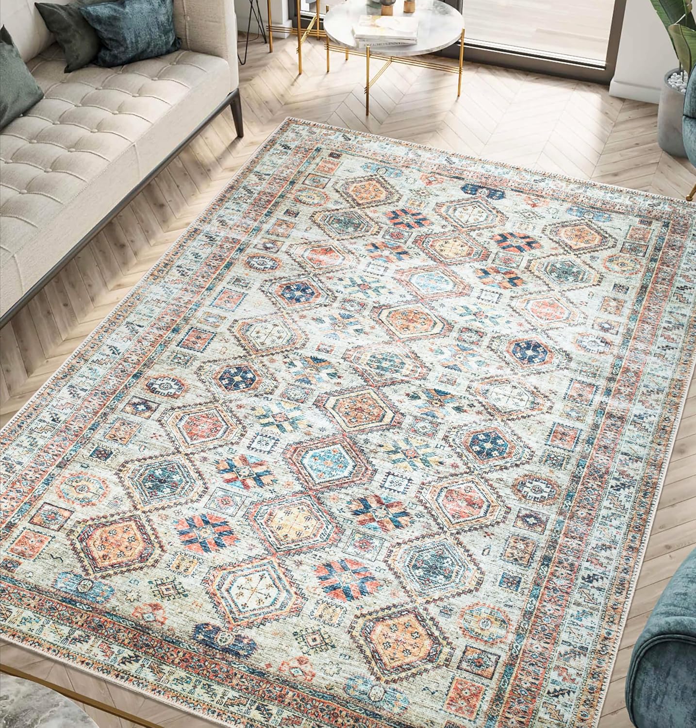 Keen Home Design 3x5 Rug - Machine Washable Entry Rug with Non-Slip Backing, Ideal for Enteryway, Kitchen, Bathroom, Laundry Room - Vintage, Easy Clean, Durable, Low Pile Rug - (3' x 5')