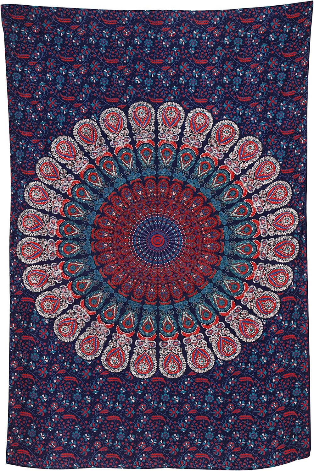 Bless International Handmade Indian hippie Bohemian Psychedelic Peacock Mandala Wall hanging College Dorm Beach Throws Table Cloth Bedding Tapestry (Midnight Blue, Twin(54x72Inches)(140x185cms))