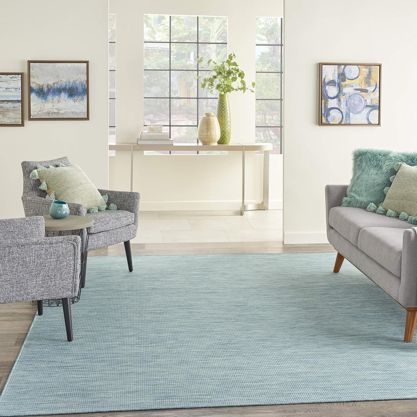 Nourison Positano Indoor/Outdoor Aqua 2'2" x 10' Area Rug, Easy Cleaning, Non Shedding, Bed Room, Living Room, Dining Room, Backyard, Deck, Patio (2x10)