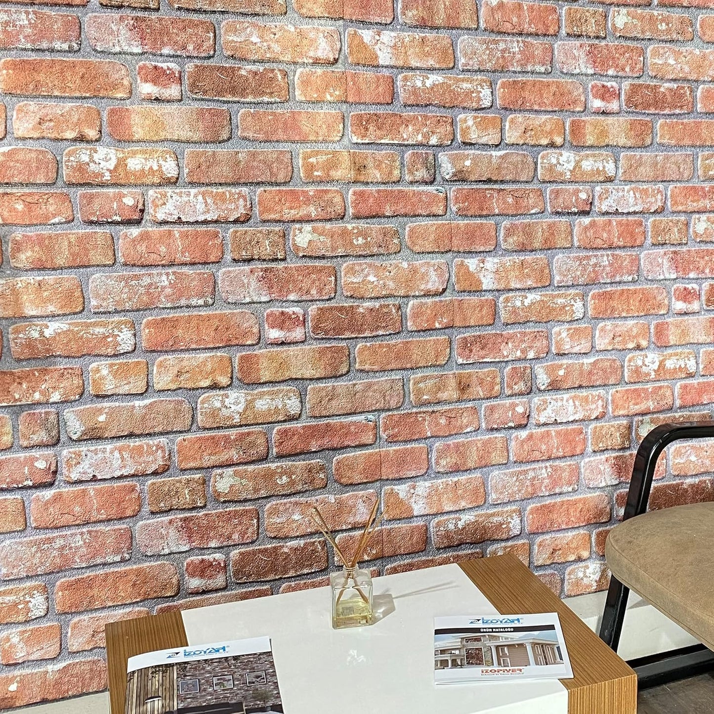 Dundee Deco 3D Wall Panels Faux Brick - Cladding, Red Orange Stone Look Wall Paneling, Styrofoam Facing for Living Room, Kitchen, Bathroom, Balcony, Bedroom, Sample, Size 10 x 10 in.