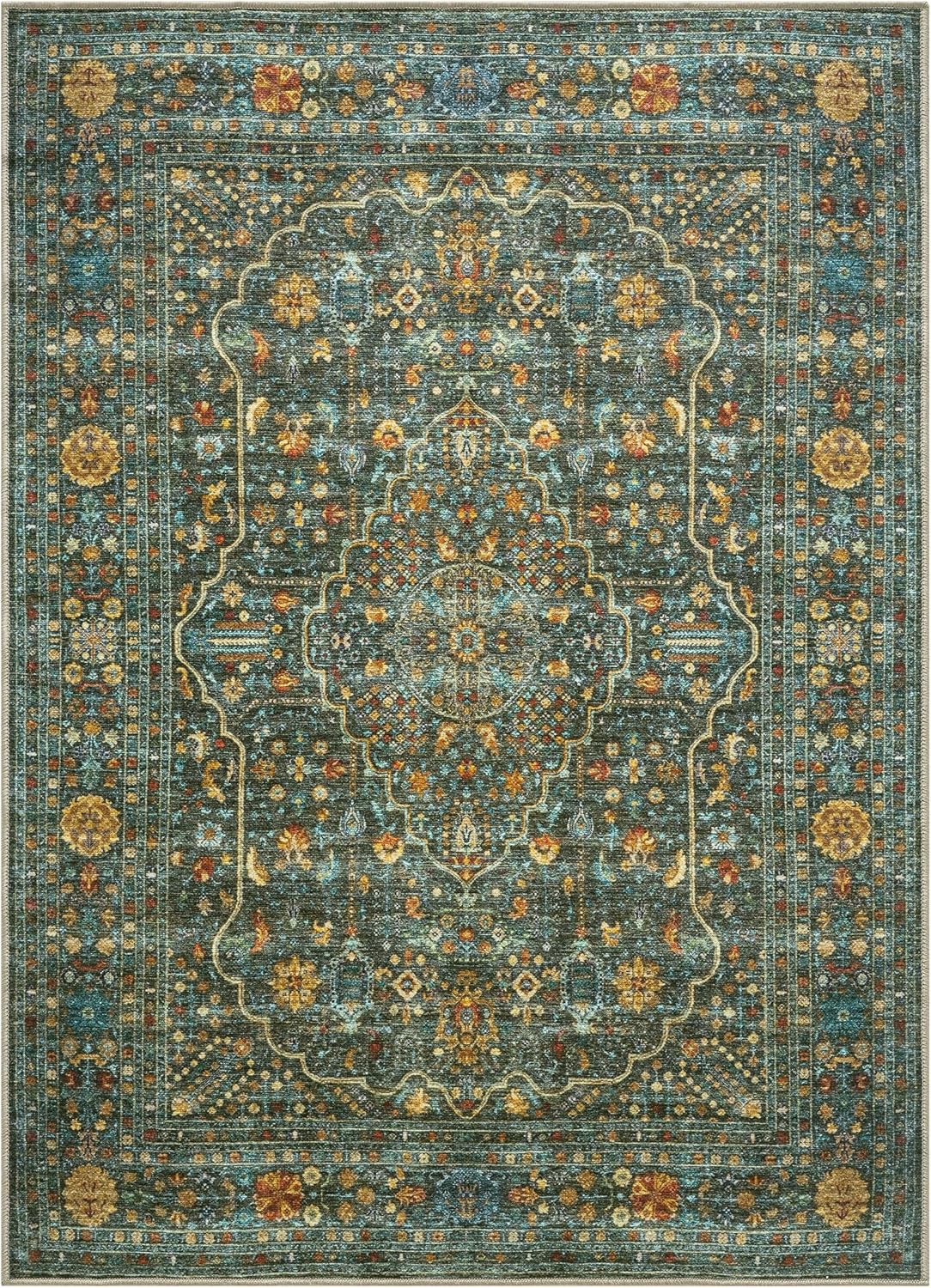 Keen Home Design 5x7 Rug - Machine Washable Area Rug with Non-Slip Backing, Ideal for Living Room, Dining Room, Bedroom - Vintage, Easy Clean, Durable, Low Pile Rug - (5' x 7')