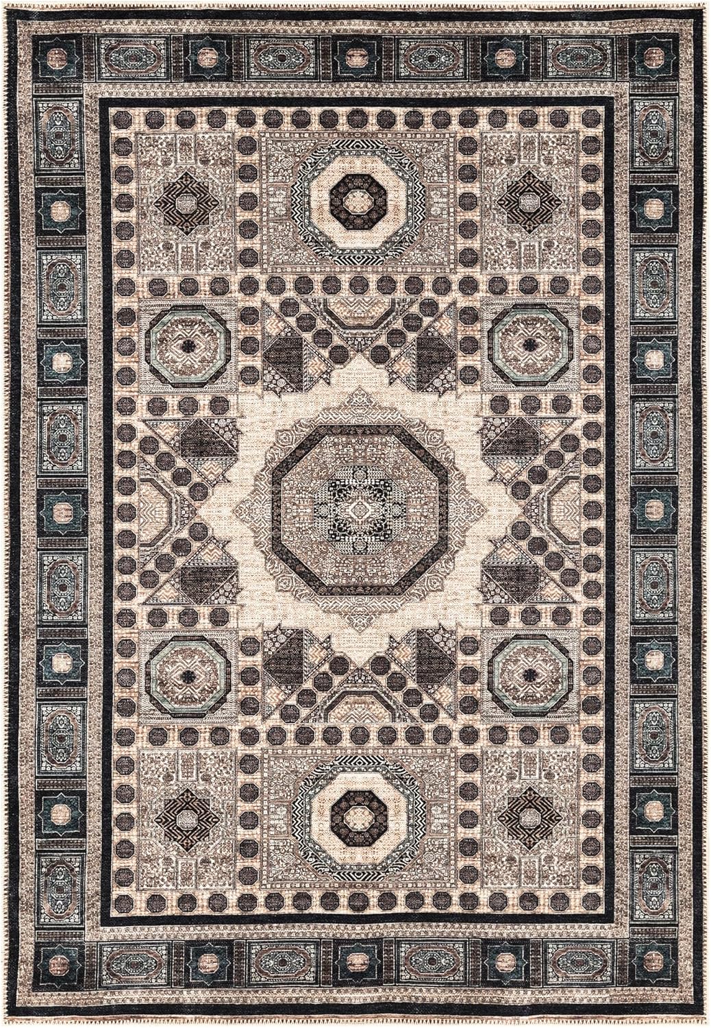 Keen Home Design 6x9 Rug - Machine Washable Area Rug with Non-Slip Backing, Ideal for Living Room, Dining Room, Bedroom - Vintage, Easy Clean, Durable, Low Pile Rug - (6' x 9')