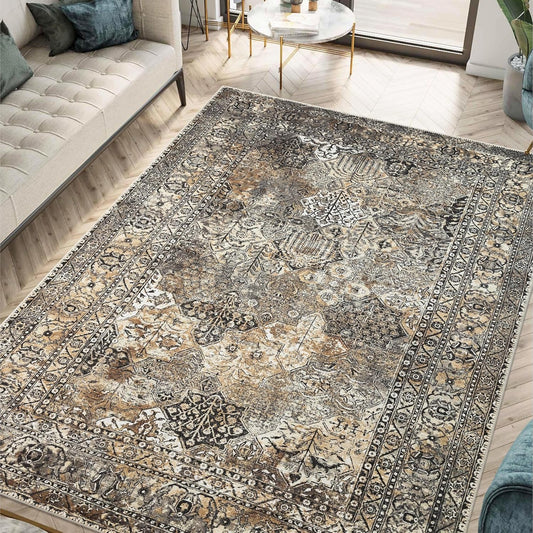 Keen Home Design 5x7 Rug - Machine Washable Area Rug with Non-Slip Backing, Ideal for Living Room, Dining Room, Bedroom - Vintage, Easy Clean, Durable, Low Pile Rug - (5' x 7')