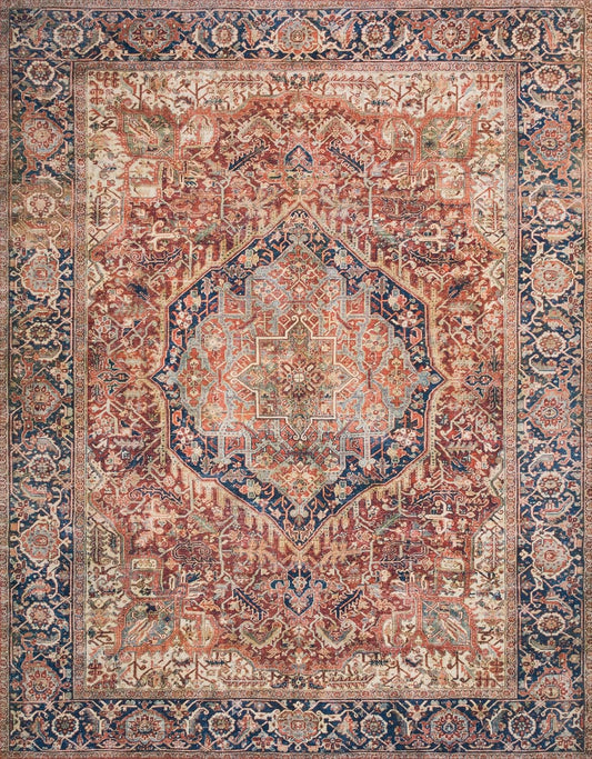 Loloi Layla Collection LAY-08 Red/Navy 2'-6" x 7'-6" .13" Thick Runner Rug, Soft, Durable, Vintage Inspired, Distressed, Low Pile, Non-Shedding, Easy Clean, Printed, Living Room Rug