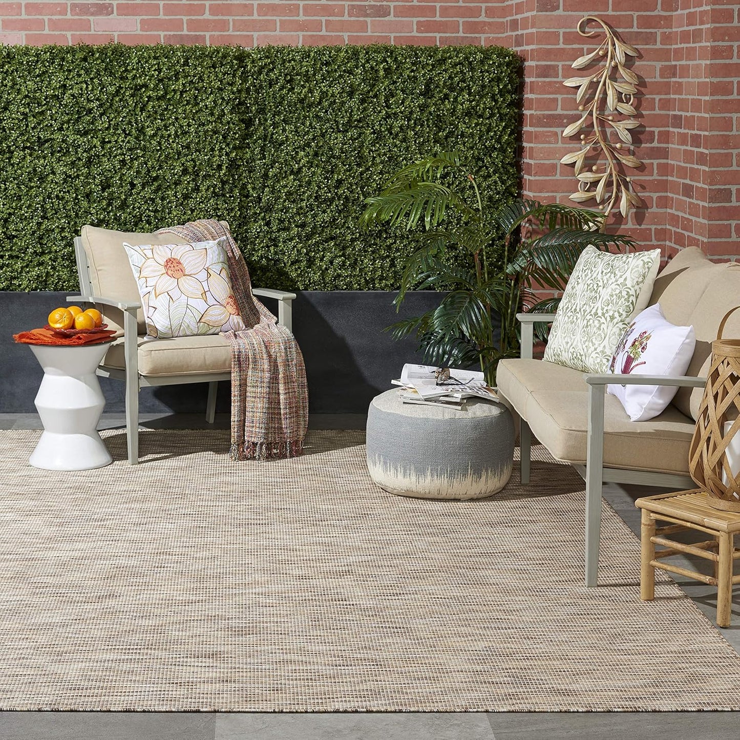 Nourison Positano Indoor-Outdoor Beige 8' x 10' Area Rug, Easy Cleaning, Non Shedding, Bed Room, Living Room, Dining Room, Backyard, Deck, Patio (8x10)