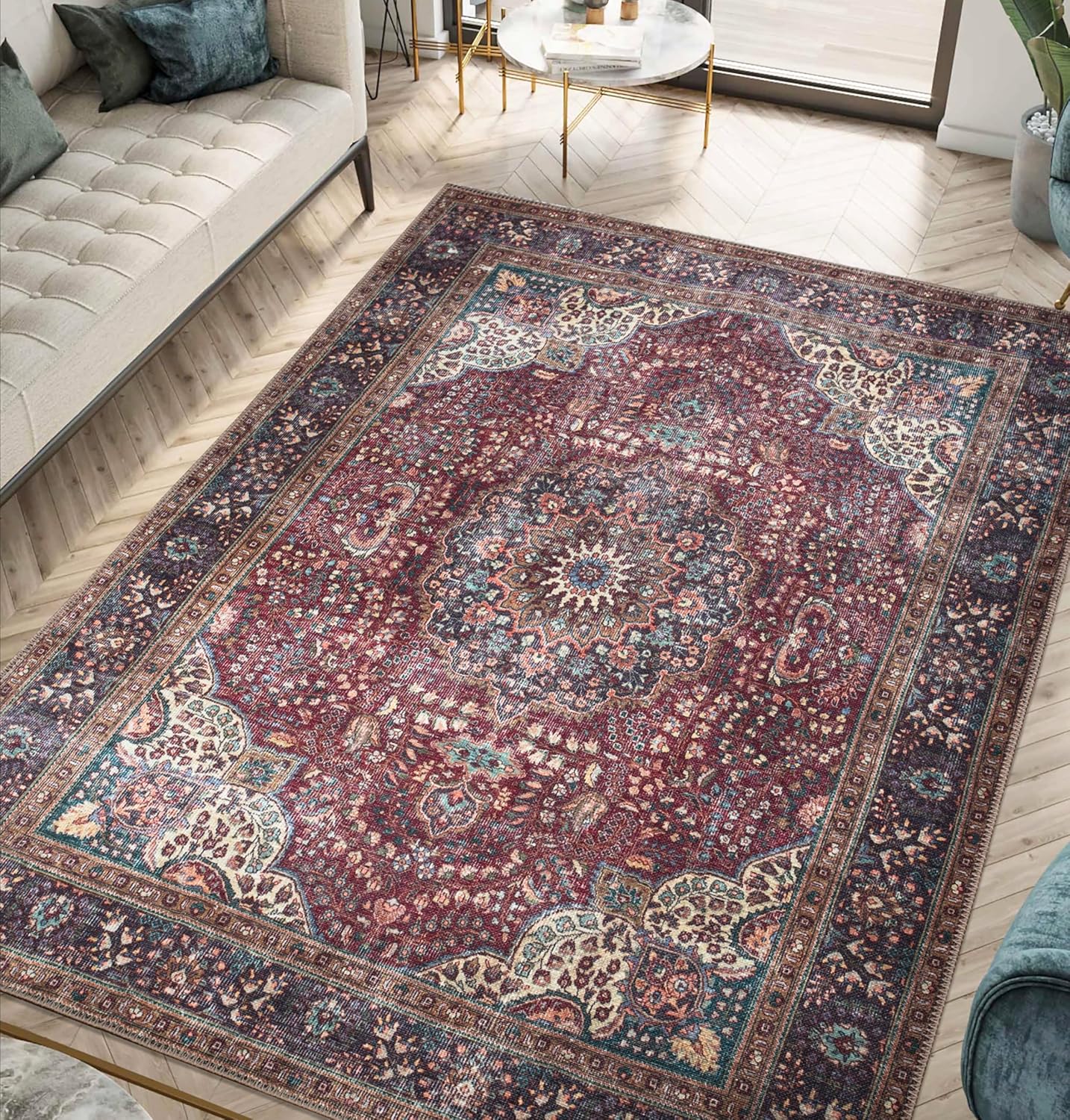 Keen Home Design 3x5 Rug - Machine Washable Entry Rug with Non-Slip Backing, Ideal for Enteryway, Kitchen, Bathroom, Laundry Room - Vintage, Easy Clean, Durable, Low Pile Rug - (3' x 5')