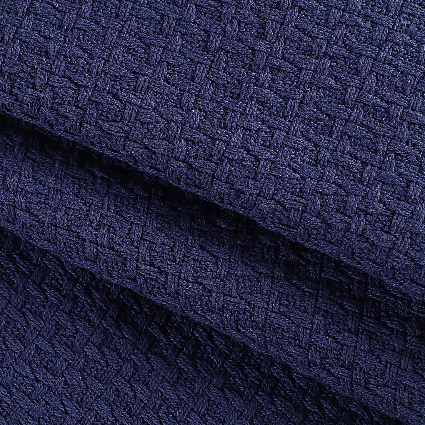 Elvana Home 100% Cotton Bed Blanket, Breathable Bed Blanket Queen Size, Cotton Thermal Blankets Queen, Perfect for Layering Any Bed for All Season, Navy Blue