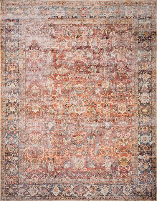 Loloi Layla Collection LAY-02 Spice/Marine 2'-6" x 9'-6" .13" Thick Runner Rug, Soft, Durable, Vintage Inspired, Distressed, Low Pile, Non-Shedding, Easy Clean, Printed, Living Room Rug